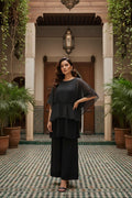 Black Lurex Chiffon Cape & Wide-Leg Trouser Set